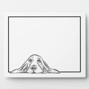 Placa Expositora basset hound black white simple puppy dog eyes