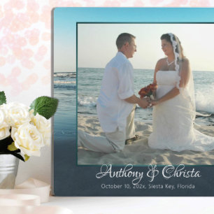 Placa Expositora Beach Background Framed Wedding Photo Plaque