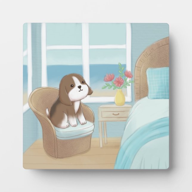 Placa Expositora Beagle en Ilustracion de dormitorio (Frente)