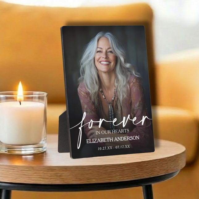 Placa Expositora Beautiful Forever in our Hearts Photo Memorial (Forever in our Hearts photo memorial tabletop easel-back plaque)