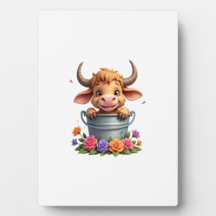 Placa Expositora Bebé lindo de vaca de Terralta con flores Ternero