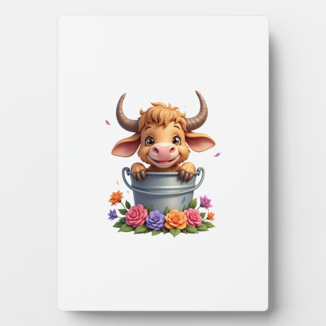 Placa Expositora Bebé lindo de vaca de Terralta con flores Ternero  (Frente)