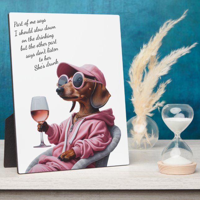 Placa Expositora Bebedor de Vino Dachshund (Lado)