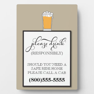 Placa Expositora Beber Rótulo de barra responsable