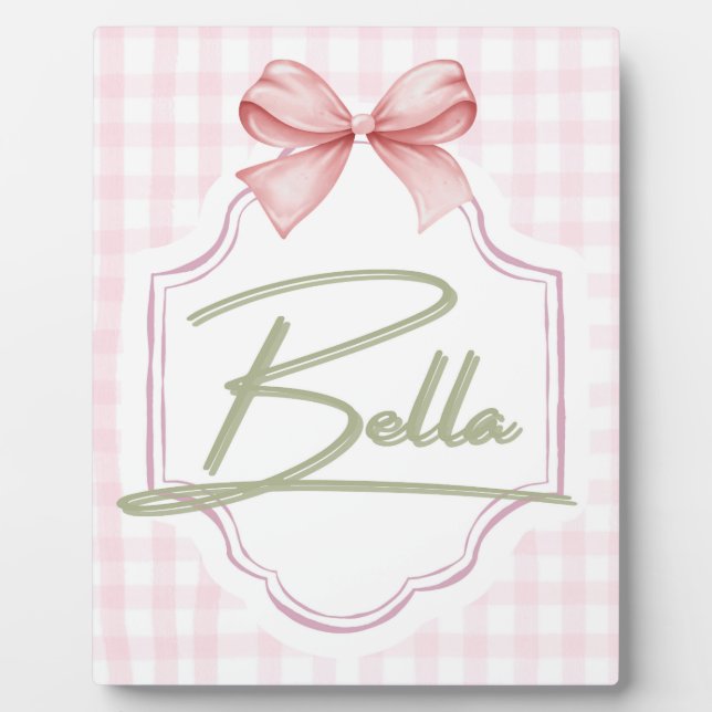Placa Expositora Bella Baby Nursery Personalizado Bow&Gingham (Frente)