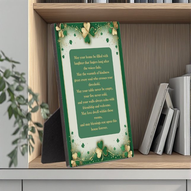 Placa Expositora Bendiciones irlandesas para el hogar y el hogar Sh (Irish Blessings for Home and Hearth Shamrock Gold Plaque)