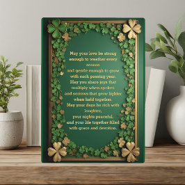 Placa Expositora Bendiciones Irlandesas Shamrock Gold para Boda y U