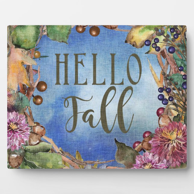 Placa Expositora Berries y hojas | Hello Fall Wreath (Frente)