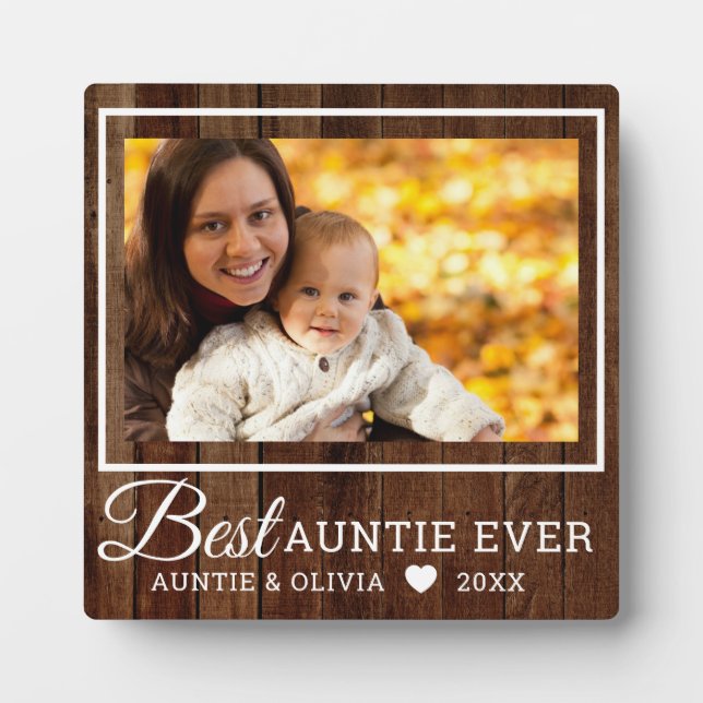 Placa Expositora Best Auntie Ever Rustic Pallet Wood One Photo (Frente)