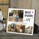 Placa Expositora Best dad ever 4 photos personalized<br><div class="desc">Create your own modern simple best daddy ever typography script with 4 custom photos keepsake black and white plaque for Father's Day,  his birthday,  or any other occasion.</div>