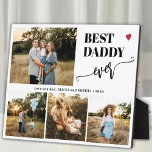 Placa Expositora Best dad ever family photo collage heart<br><div class="desc">Create your own modern simple best daddy ever typography script with 4 custom photos keepsake black and white plaque for Father's Day,  his birthday,  or any other occasion.</div>