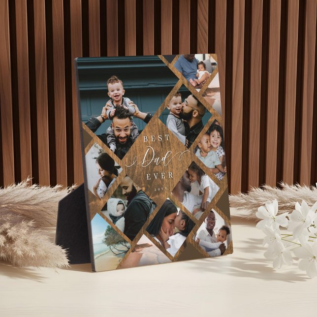 Placa Expositora Best Dad Ever Modern Photo Collage Woodgrain (Best Dad Ever Modern Photo Collage Woodgrain Plaque)