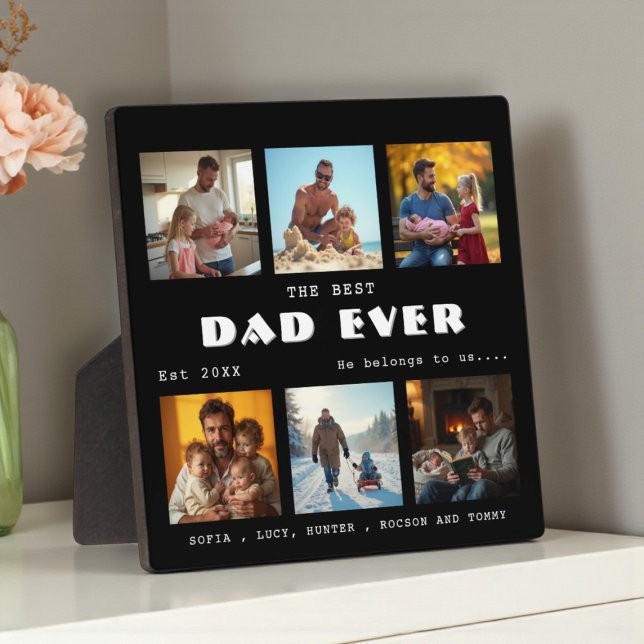 Placa Expositora Best Dad Ever Photo Collage Black Plaque (Subido por el creador)
