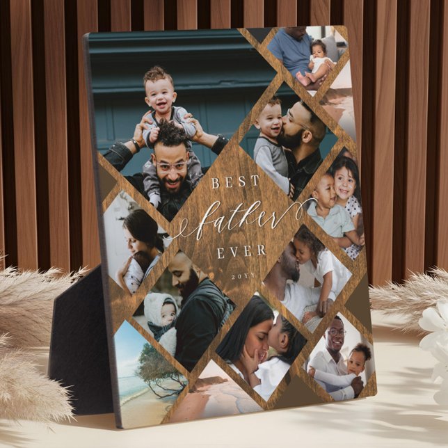 Placa Expositora Best Father Ever Modern Photo Collage Woodgrain (Best Father Ever Modern Photo Collage Woodgrain Plaque)