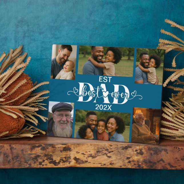 Placa Expositora Best Father Ever – Personalized Photo Collage  (Lado)