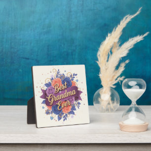 Placa Expositora Best Grandma Ever Floral