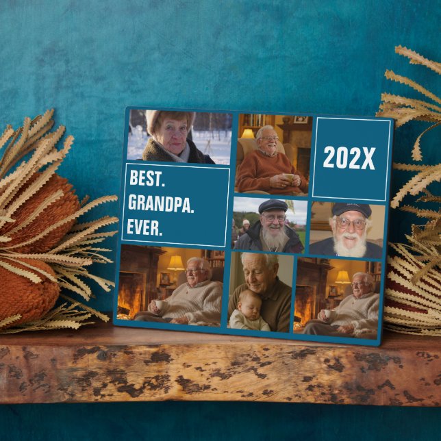 Placa Expositora Best Grandpa Ever Photo Collage and Custom Text (Lado)