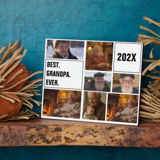 Placa Expositora Best Grandpa Ever Photo Collage and Custom Text (Lado)