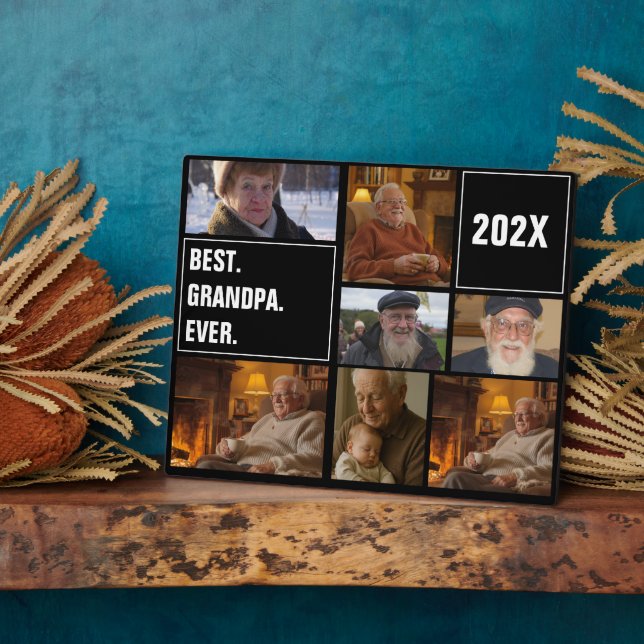 Placa Expositora Best Grandpa Ever Photo Collage and Custom Text (Lado)