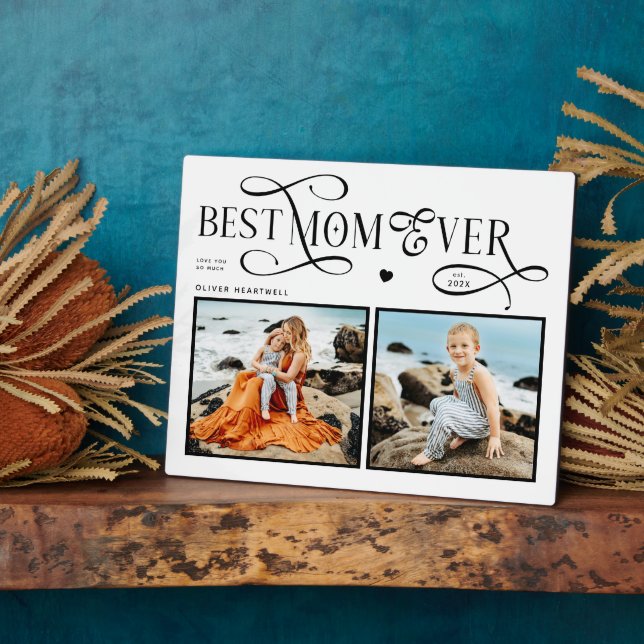 Placa Expositora  Best Mom Ever 2 Photos Heart Mothers Day Gifts (Lado)