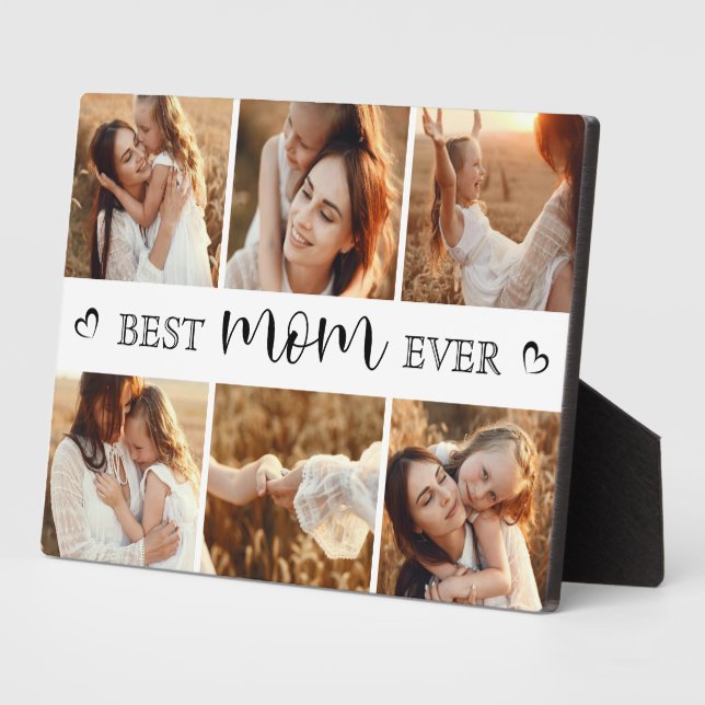 Placa Expositora Best Mom Ever Modern Photo Collage Personalized (Lado)