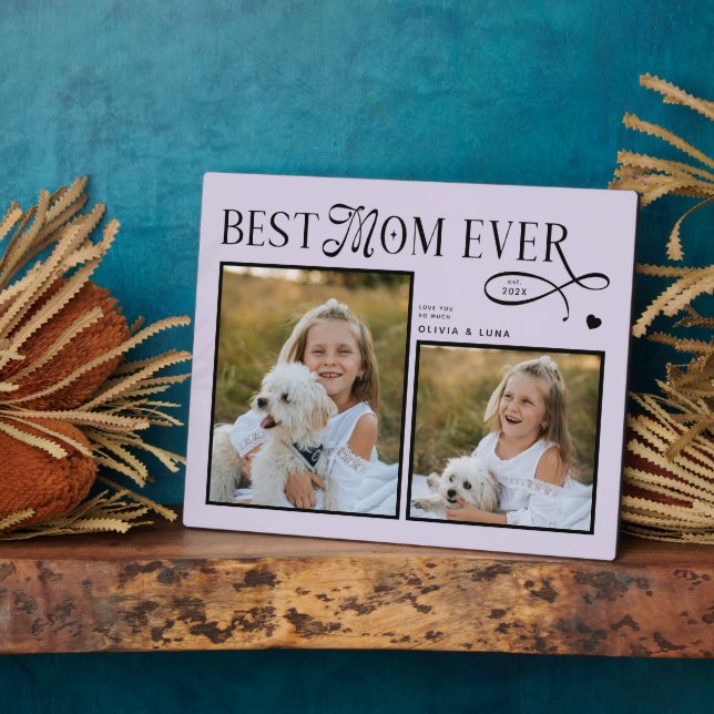 Placa Expositora Best Mom Ever Photo Heart Dog Mothers Day Gifts (Lado)