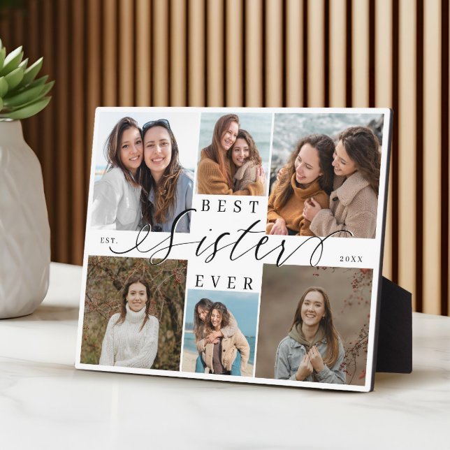 Placa Expositora Best Sister Ever Personalized Photo Collage (Best Sister Ever Script Photo Collage Keepsake Plaque)
