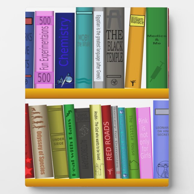 Placa Expositora biblioteca de libros estantes leyendo (Frente)