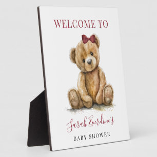 Placa Expositora Bienvenida a Baby Shower Chica de acuarela Teddy B