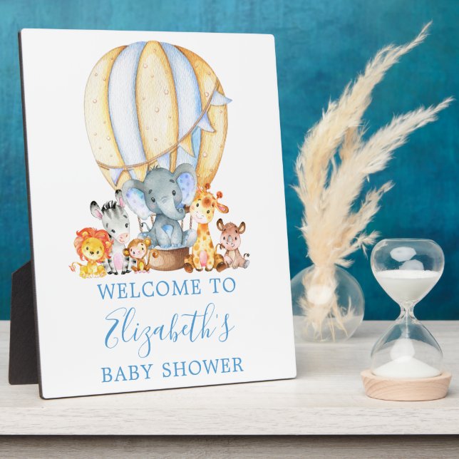 Placa Expositora Bienvenida a Baby Shower de Safari Animals Blue Ba (Lado)