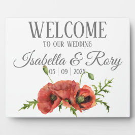 Placa Expositora Bienvenida a Boda de los Poppies Rojos de color de