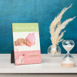 Placa Expositora Bienvenida a la bebé niña Cute Elefante Rosa Foto