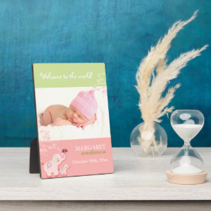 Placa Expositora Bienvenida a la bebé niña Cute Elefante Rosa Foto