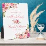 Placa Expositora Bienvenida a la ducha de novia floral rosa de Rubo<br><div class="desc">Agua rosa Rubor floral Floral Ducha de novia Bienvenida Plato</div>