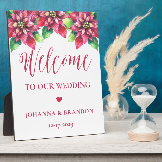 Placa Expositora Bienvenida Boda Roja de Navidad (Lado)