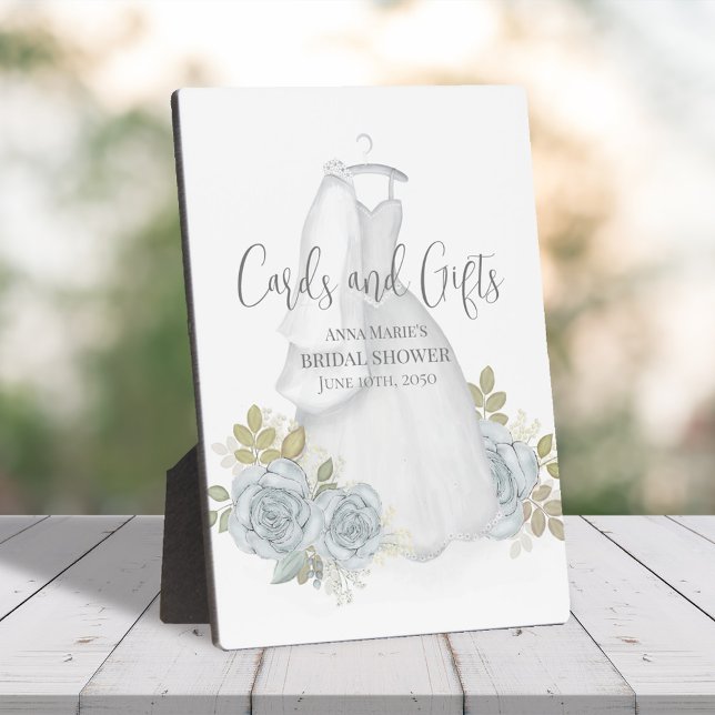 Placa Expositora Bienvenida Ducha De Novias Elegante Vestido De Col (Simple cards and gifts Bridal Shower sign with wedding gown and veil )