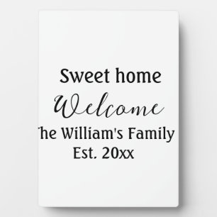 Placa Expositora Bienvenido dulce hogar agregar nombre de familia a