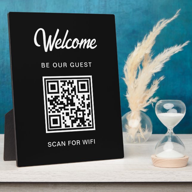Placa Expositora Bienvenido Sé Nuestro Invitado Escanea Código QR W (Lado)