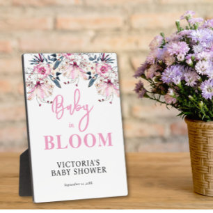 Placa Expositora Bienvenidos a Baby Shower con flores rosadas