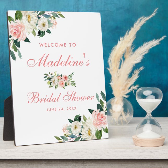 Placa Expositora Bienvenidos a Bridal Shower Pink Rubor Floral (Lado)