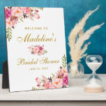 Placa Expositora Bienvenidos a la ducha de novias rosa Rubor Floral<br><div class="desc">Watercolor rosa Rubor Floral Gold Ducha De Novias Bienvenida Plato</div>