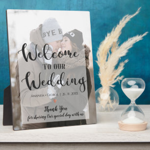 Placa Expositora Bienvenidos a nuestra boda Foto Faux Vellum Bienve
