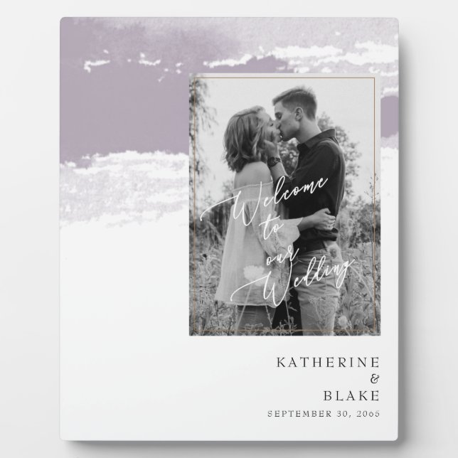 Placa Expositora Bienvenidos a nuestro Boda Lavanda fotográfica B/W (Frente)