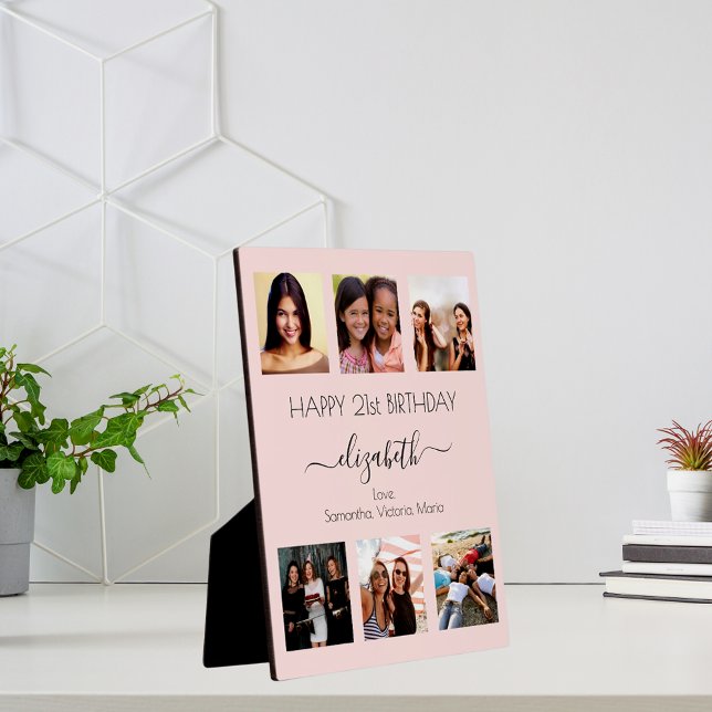 Placa Expositora Birthday custom photo collage rose gold friends (Subido por el creador)