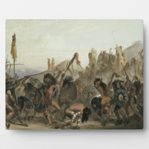 Placa Expositora Bison-Dance de los indios Mandan delante de ellos