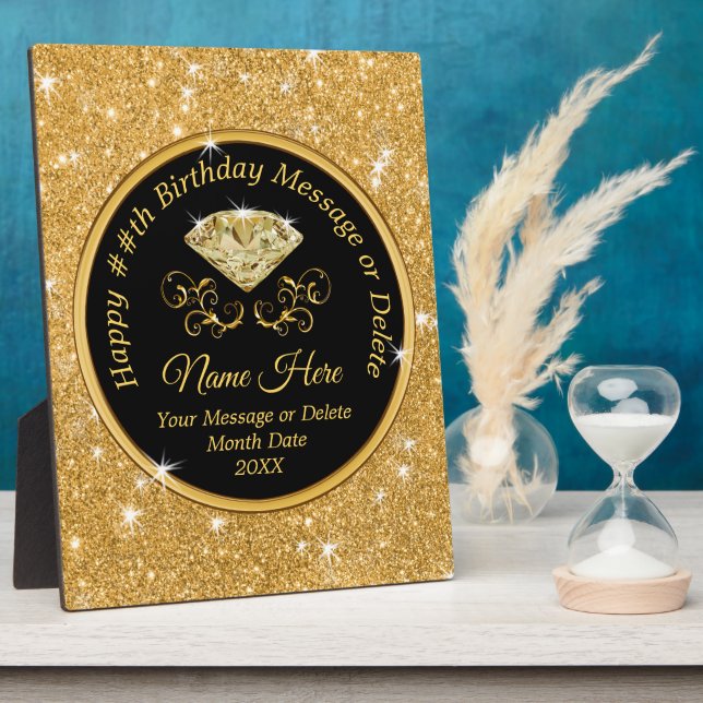 Placa Expositora Black, Gold Personalizado, Happy Birday Plaques (Lado)