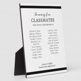 Placa Expositora Black In Memory Of Our Classmates Class Reunion