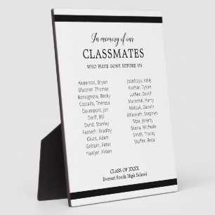 Placa Expositora Black In Memory Of Our Classmates Class Reunion