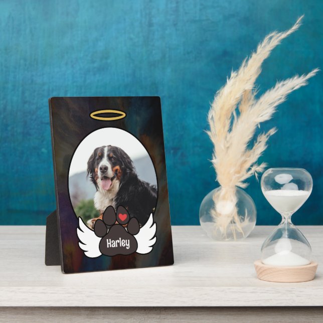 Placa Expositora Black Photo Angel Wings Paw Añadir Nombre Perro Me (Lado)