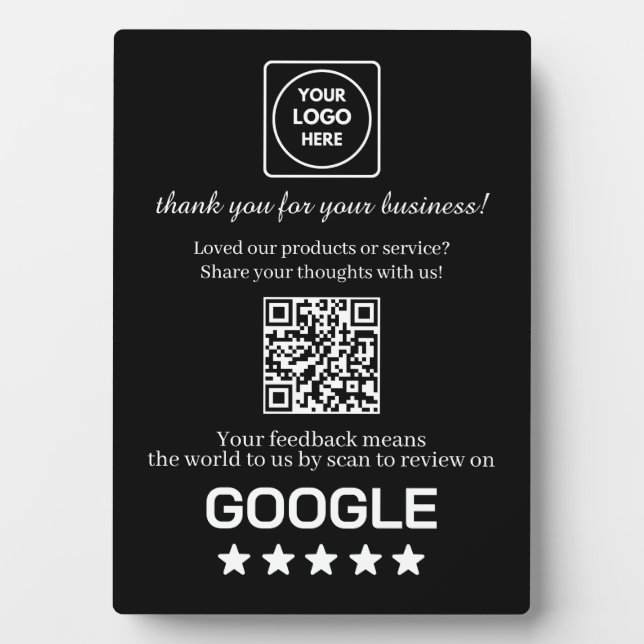Placa Expositora Black QR Code | Google Business Review Display (Frente)